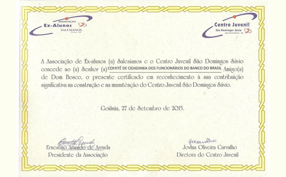 Imagem da notícia: Comitê recebe certificado de Centro Juvenil por trabalhos prestados